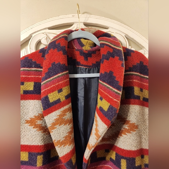 Vintage Circle T Multicolored Aztec Tribal Wool Button Up Jacket. - Picture 6 of 10